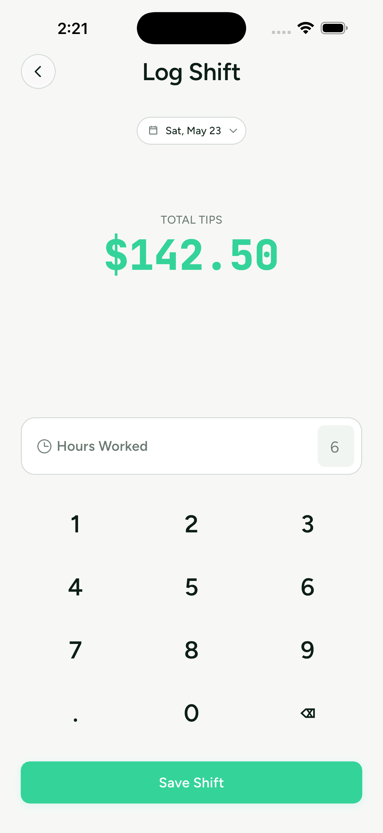 Log a shift with the number pad